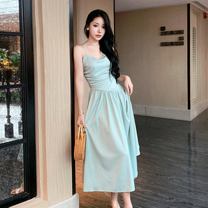 2025 Holiday seaside beach dress sexy halter satin chic design straps suspender dress high-end long dress