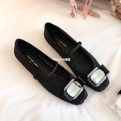 2025 Spot sheepskin version~ New niche pig nose drill buckle silk satin Mary Jane ballet flats women's single shoes