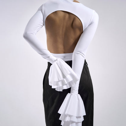 2025 New sexy wind backless tight onesie women's pure desire for spring new lotus leaf sleeve onesie high sense