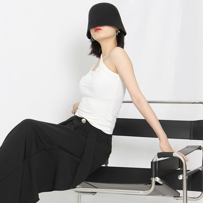 2025 Slant shoulder asymmetrical T-shirt women's spring and summer  new slim and thin white t high-end Spice Girl summer top