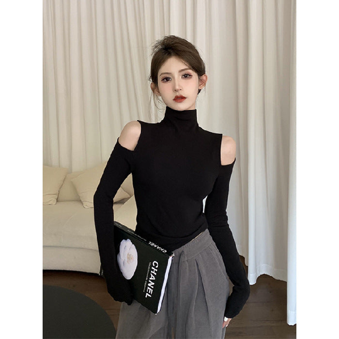 jinran t shirt Women's Korean-Style Half Turtleneck Bottoming Shirt Autumn and Winter New Design off-Shoulder Inner Long Sleeve T-shirt