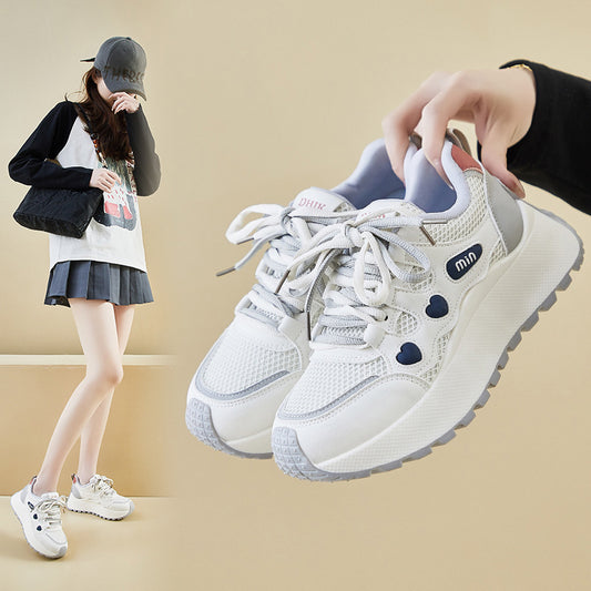 2025  ins Korean version of the new dad shoes girl  spring student sports running casual thick sole height increase street shot BN029