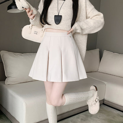 2025 College style sweet pleated short skirt  new large size fat MM Korean version high waist thin age reduction A-shaped skirt