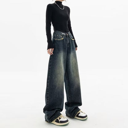 jinran 2000s fashion Harajuku Fashion High Waist Women's Spring and Autumn New All-Match Zipper Light Color Washed Trendy Jeans Simple Straight Pants