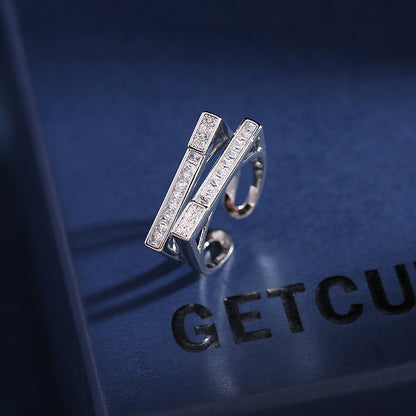 2025 Opening adjustable zircon ring color retention electroplating fashion women's ring creative design sense parallel staggered personality index finger ring