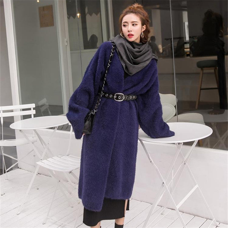 jinran 2024 fall fashion trends Korean Style Autumn and Winter New Style Faux Mink Velvet Sweater Women's Cardigan Outer Wear over the Knee Long Loose Overcoat Women's Coat