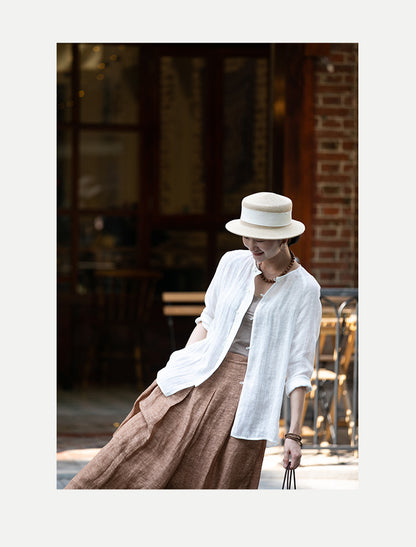 2025 popular spring light linen cardigan color breathable literary and casual versatile sunscreen shirt women's summer commute A0837