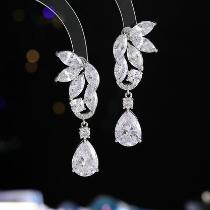2025 Korean version of exquisite design sense luxury long colored treasure earrings water drop zircon temperament earrings dress dinner accessories