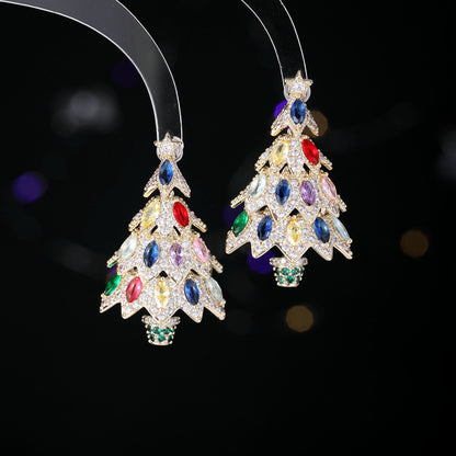 2025 Winter personalized design Christmas tree zircon earrings s925 silver needle  exaggerated atmosphere court style retro earrings