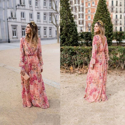 2025 Cross-border Summer New Women's Skirt Skinny Dress Sexy Neck Lace Printed Waist Pendulum Dress