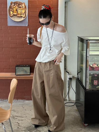 jinran summer outfits inspo Street Wide-Leg Workwear Straight Casual Pants Pleated Loose Slimming Mop Straight Pants K335