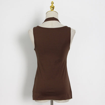 2025 new commuter trend irregular fake two-piece sling vest women's round neck inner top T-shirt women's trend