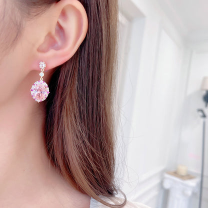 2025 S925 silver needle earrings niche temperament high-end sense micro-inlaid craft earrings wholesale full of zircon oval earrings