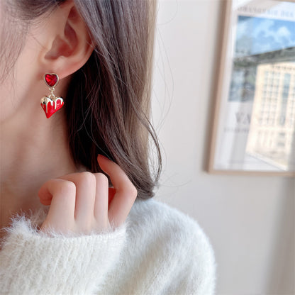 2025 S925 silver needle  retro niche design earrings sweet girl heart drop glaze three-dimensional love earrings