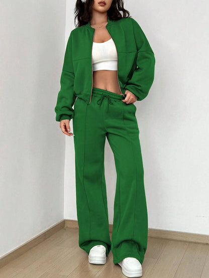 2025 spring and autumn new two-piece set  New trend cardigan zipper slim elastic two-piece set women