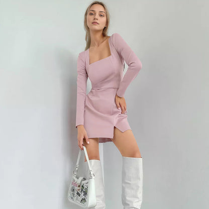 2025 Spring lotus root pink elegant square neck bubble sleeve dress popularwildberries Russia hot new products