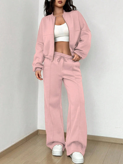 2025 spring and autumn new two-piece set  New trend cardigan zipper slim elastic two-piece set women