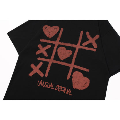 2025 T1008 2025n Street Tide 2025 Summer Men's and Women's Jiugongge Element Love Design Men's Loose Short Sleeve T-Shirt