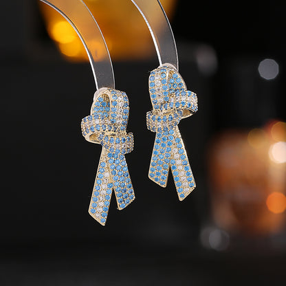 2025 s925 silver needle fashion commuter earrings wholesale high-grade earrings zircon inlaid three-dimensional ribbon bow earrings