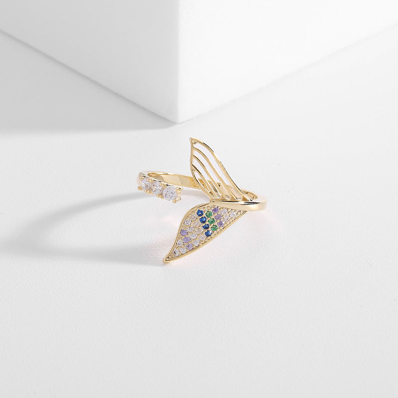 2025 Niche creative design fashionable personalized ring, slightly inlaid zircon opening adjustable index finger ring, mermaid tail ring