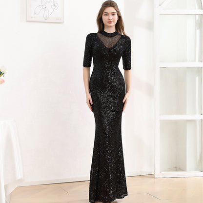 2025 Evening dress women's  new high-end temperament socialite banquet host sequined long fishtail dress