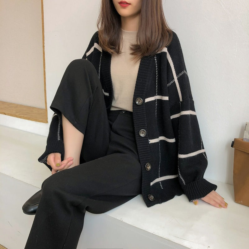 jinran discover style ideas Fairy Plaid Sweater Cardigan Women's Mid-Length Internet Celebrity Loose Spring 2024 New Korean Style Knitted Coat Thick