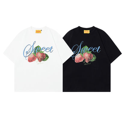 2025 WT387 2025n Street Tide 2025 Summer Couple Trend 3D Strawberry Pattern Design Men's Loose Short Sleeve T-Shirt