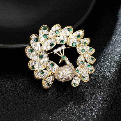 2025 Elegant temperament light luxury clothing jacket coat accessories corsage high-end zircon inlaid peacock screen brooch