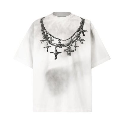 2025 9585 2025n 2025 Summer Neutral Premium Necklace Printed Retro Design Men's Premium Short Sleeve T-Shirt