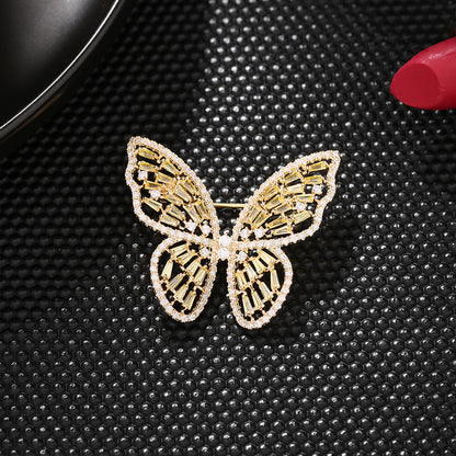 2025 Niche design sense Korean version fashion suit fixed cardigan pin silk scarf buckle hollow zircon inlaid butterfly brooch