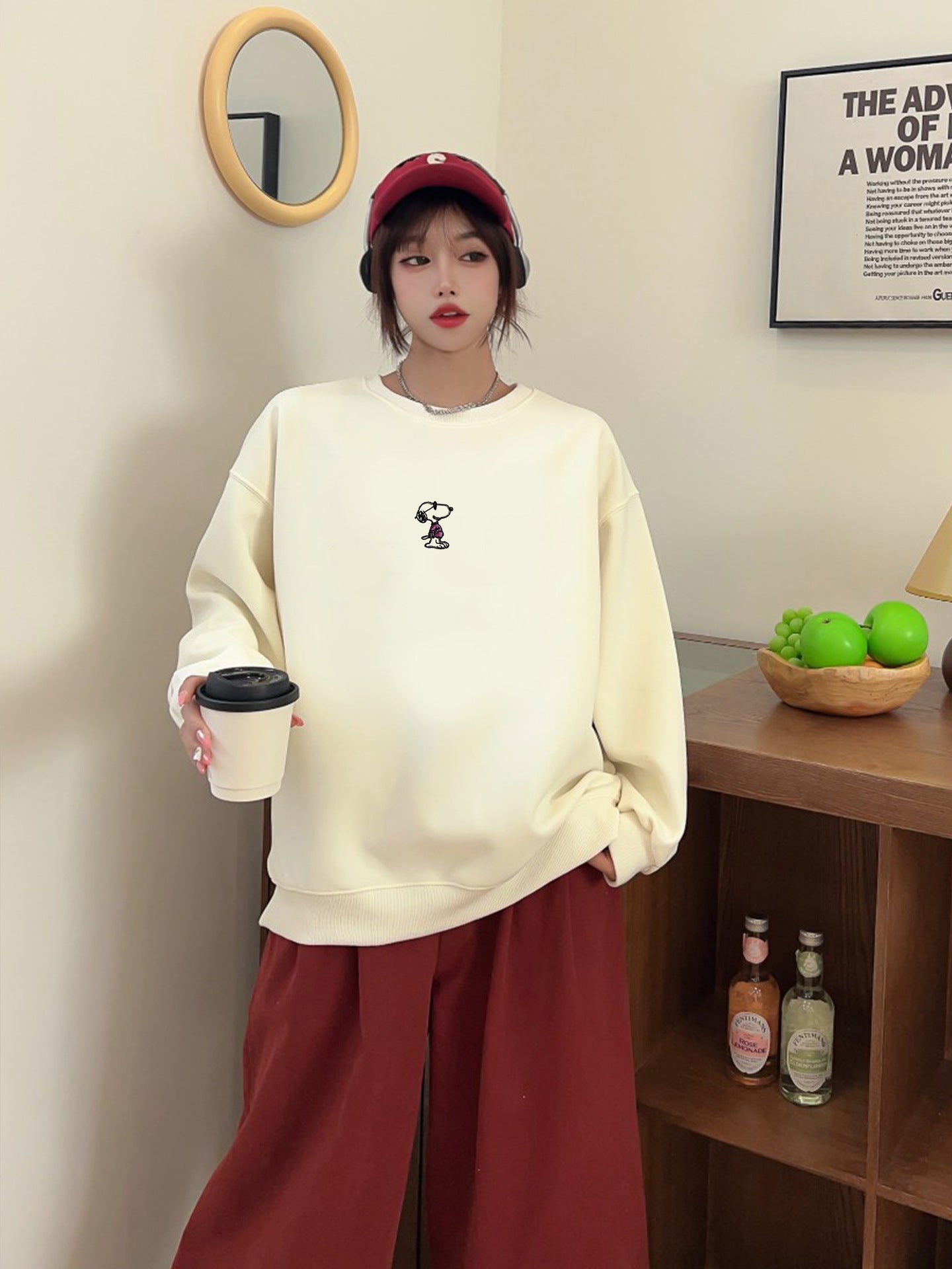 jinran non binary outfits Cartoon Embroidery 2024 Chinese Cotton Composite Milk Silk Korean Ins Style Western Style All-Match Loose Casual Sweater for Women