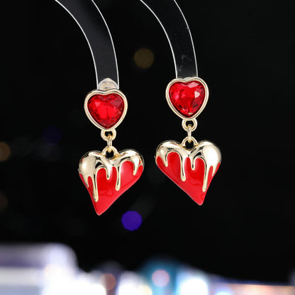 2025 S925 silver needle  retro niche design earrings sweet girl heart drop glaze three-dimensional love earrings