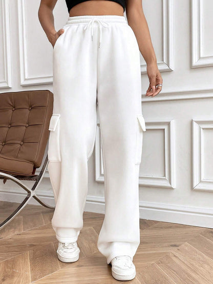 2025 autumn and winter   New women's clothing new fashion side purse versatile solid color straight wide-leg sweatpants