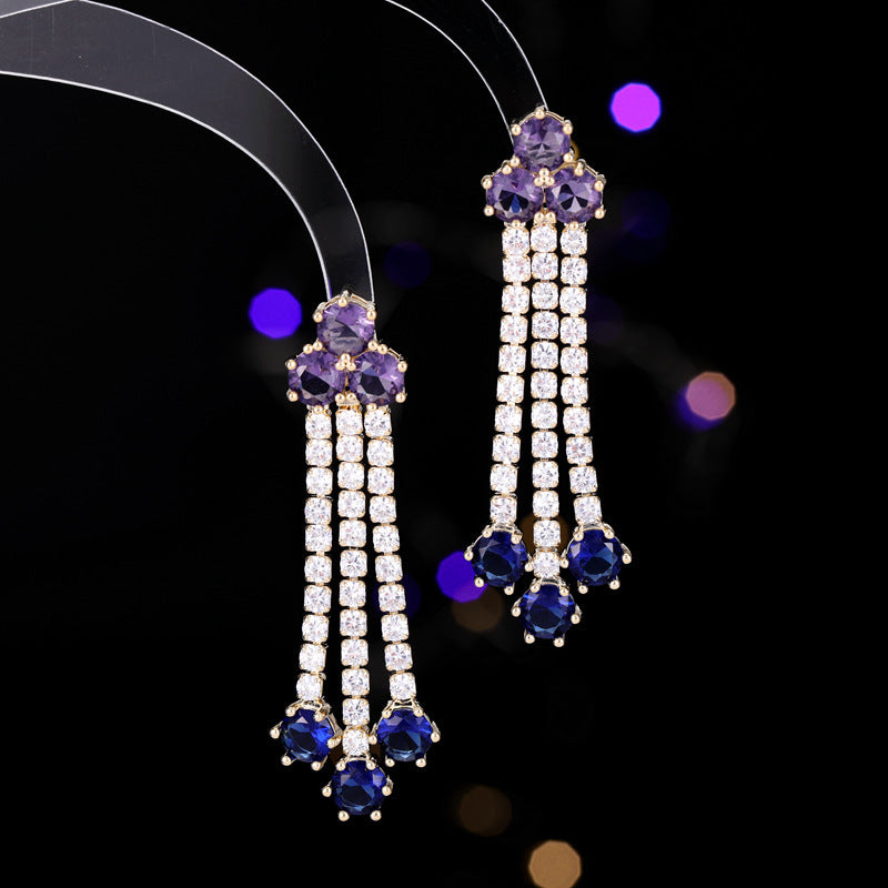 2025 fashion exaggerated heavy industry earrings women's high-end design slightly inlaid with zirconium elegant temperament dinner dress earrings
