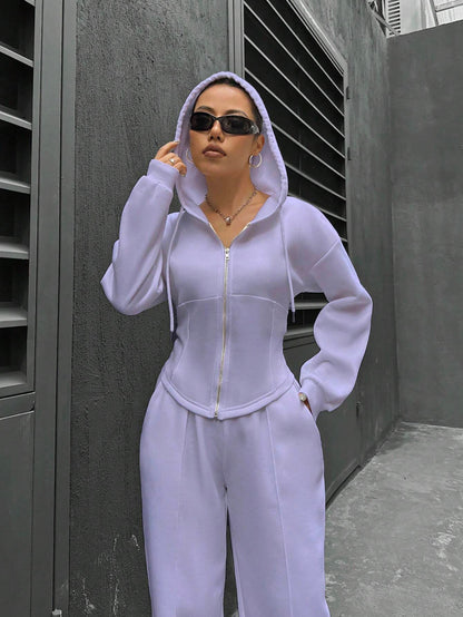 2025 spring and autumn new two-piece set  New trend hooded cardigan slim casual two-piece suit women