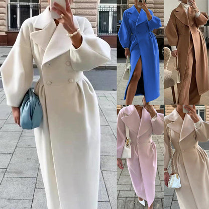 jinran 2024 fall fashion trends Autumn and Winter New Retro Palace Style Lantern Sleeve Large Lapel Woolen Coat Long Coat