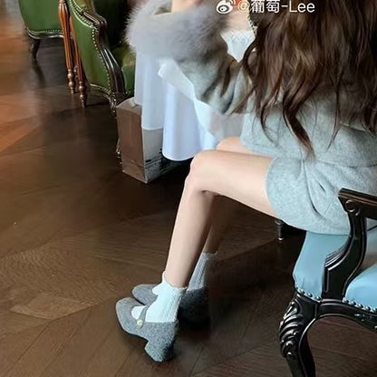 2025 Spot sheepskin version~ Grape mother, the same square head with light mouth thick heel versatile suede Mary Jane single shoes women