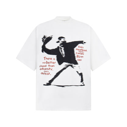 2025 2644 2025n Street 2025 Vintage Creative Character Design Men's Loose High Sense Heavy 300 Short Sleeve T-Shirt