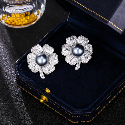 2025 Light luxury fashion s925 silver needle earrings wholesale super fairy Popular atmosphere advanced sense zircon flower pearl big stud earrings