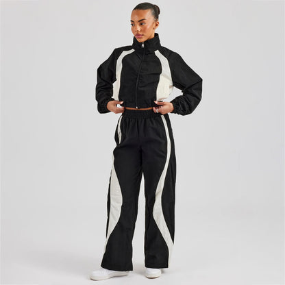 2025 Spice Girls Fashion Contrasting Colors Splicing Exposed Navel Sports Suit Women's High-end Loose Fashion Suit Women's Cross-border