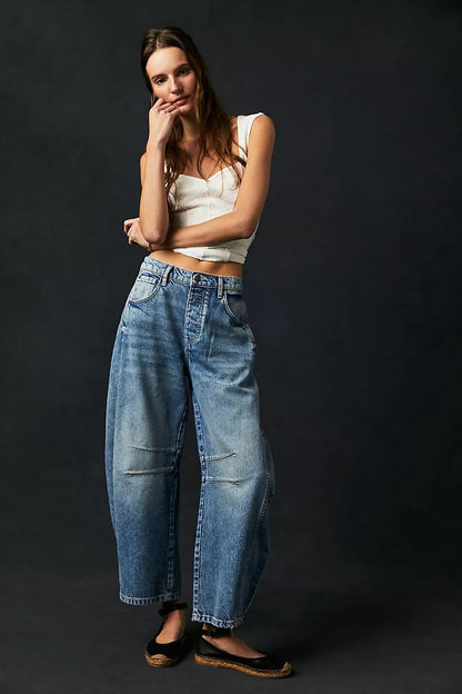 jinran 2024 fall fashion trends Casual Women's Loose Wide-Leg Pants Mid-Low Waist Washed Denim Trousers