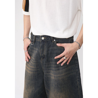 jinran  Summer New Arrivals Korean Loose Wide-leg Retro Distressed Flared Cropped Pants