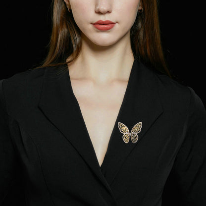 2025 Niche design sense Korean version fashion suit fixed cardigan pin silk scarf buckle hollow zircon inlaid butterfly brooch