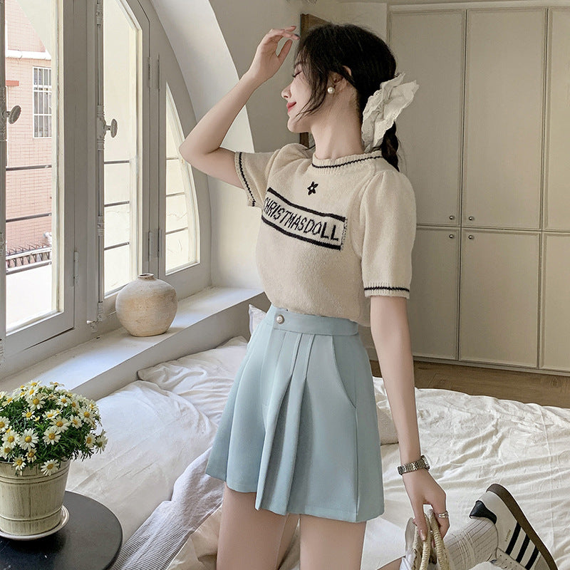 2025 Hot trade casual high-waisted pleated skirt pants irregular skirt women's  spring and summer new a-word short skirt fashion trend