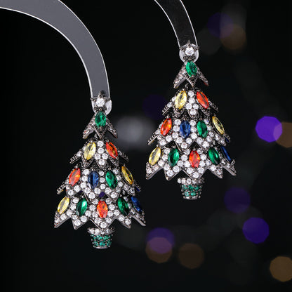 2025 Winter personalized design Christmas tree zircon earrings s925 silver needle  exaggerated atmosphere court style retro earrings