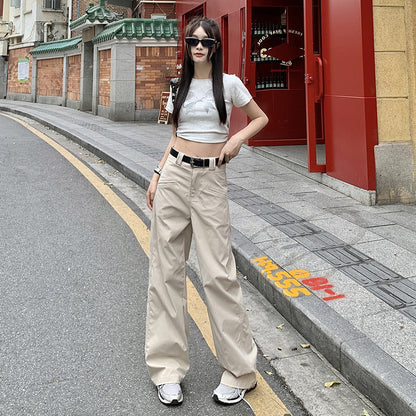 jinran 90s streetwear High Waist Loose Suit Pants Wide Leg Pants Draping Mop Straight Casual Pants for Women New