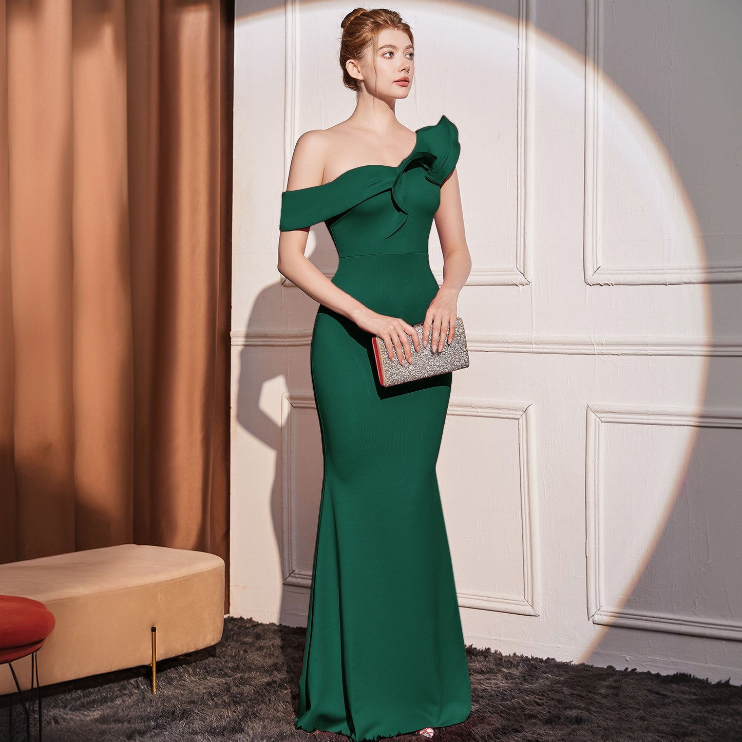 2025 Evening dress femininity elegant noble celebrity style banquet one shoulder slanted shoulder sexy slim slim long dress