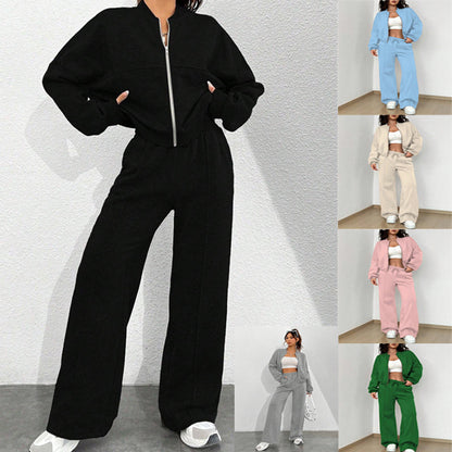 2025 spring and autumn new two-piece set  New trend cardigan zipper slim elastic two-piece set women