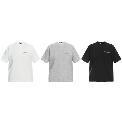 2025 0236 2025n Street 2025 Fit Solid Color Deconstruction Premium Zipper Design Men's Micro Loose Short Sleeve T-Shirt