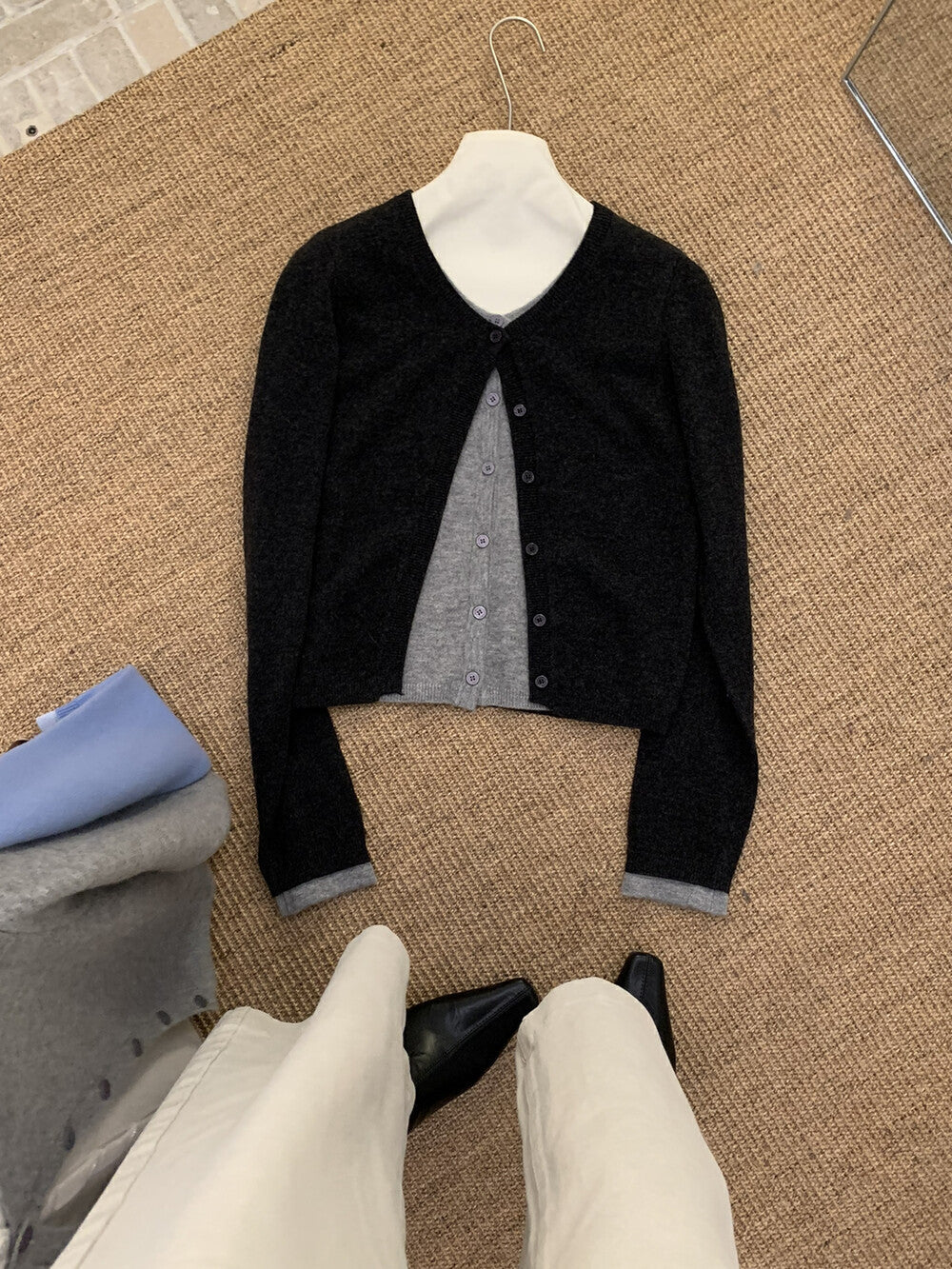 jinran 24 Early Autumn New All Wool Simple Versatile Chic round Neck Fake Two-Piece Long Sleeve Knitted Cardigan